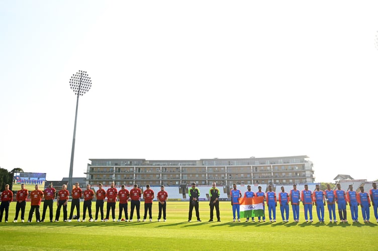 The teams line up at Taunton