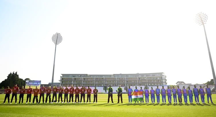 The teams line up at Taunton