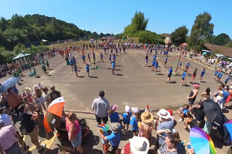The maypole performances at the 2025 Midsomer Norton Fayre, which were judged by Anna Sabine MP.
