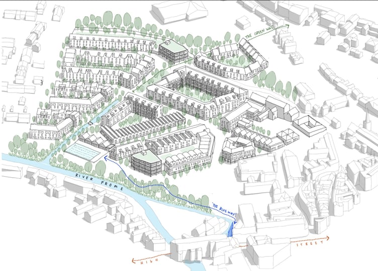 Masterplan for the Mayday Saxonvale regeneration scheme in Frome.