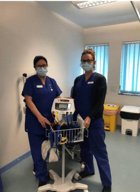 Vicky and Katie with the new Doppler machine at St Chads