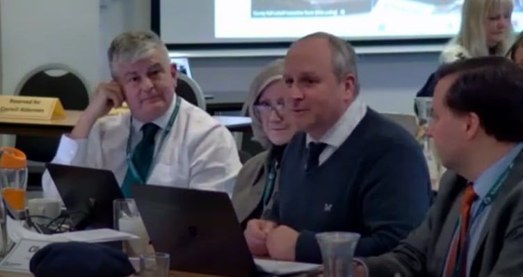 Councillor Mike Rigby at the full council meeting at Somerset County Cricket Club in Taunton