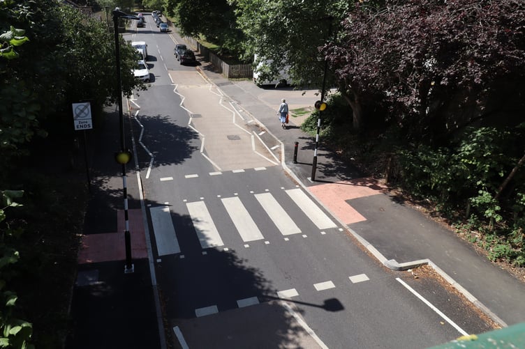 The zebra crossing over Monksdale Road in the Moorlands area of Bath.