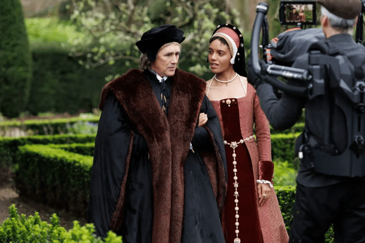 Wolf Hall filmed in the gardens of The Bishop's Palace, Wells. Credit: BBC/Playground Entertainment/Nick Briggs
