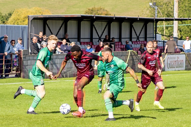 Action from Paulton Rovers' home game against Sidmouth Town last weekend