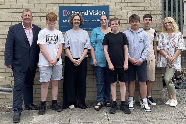 Anna Sabine, Frome and East Somerset MP, meeting Sound Vision’s students learning how to interview local decision makers and their trainers.