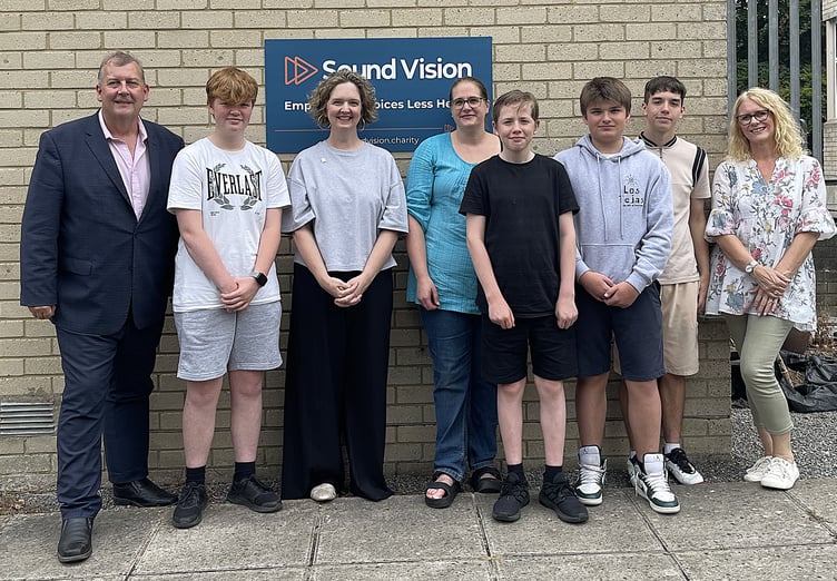 Anna Sabine, Frome and East Somerset MP, meeting Sound Vision’s students learning how to interview local decision makers and their trainers.