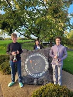 Left to right: Owen Roach, junior club champion, Lauren Morris, Stableford winner, and Alec Roberts, Net competition winner