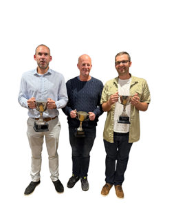 Three players of the year, left to right: Kev Sibley (first team), Matt Ball (thirds) and Josh Tucker (seconds).