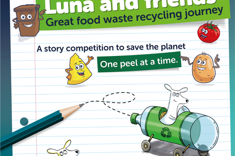 Luna the Globetrotter and Somerset Council’s food waste characters.