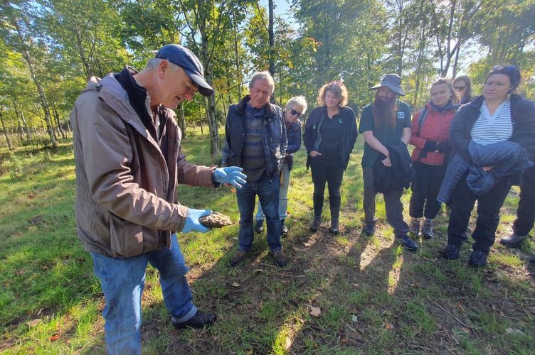 Members of CVRP being shown round Yeo Valley’s Hazel Manor woodland pasture.