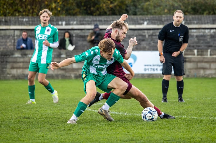 Paulton Rovers in action against Helston Athletic on Saturday