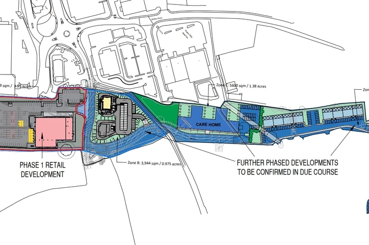 The Home Bargains store in the context of other commercial development off Sandys Hill Lane in Frome. (Picture: WPL)