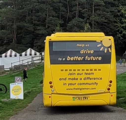 The Big Lemon Bus in site with the last Chew Valley Independent Market
