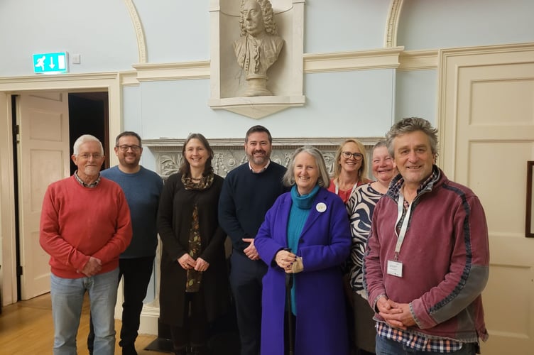 Chew Valley Sustainable Transport Team and Chew Valley and Mendip Ward councillors at The Guildhall in Bath with the council leader and deputy leader