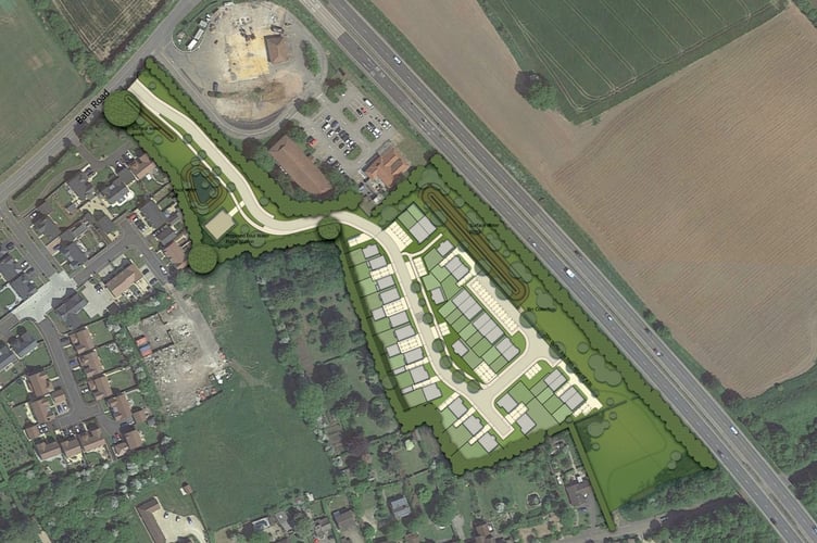 Plans for 35 homes on Trowbridge Road in Beckington.