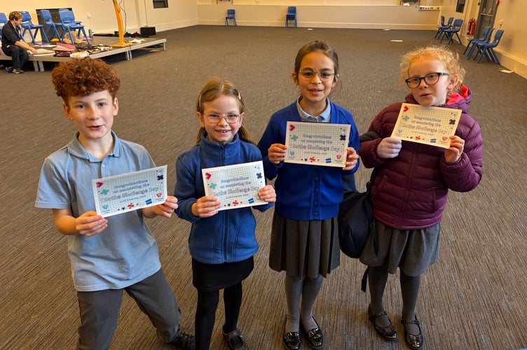 The maths wizards from Cameley CEVC Primary School, left to right, Dexter, Aster, Octavia and Tilly