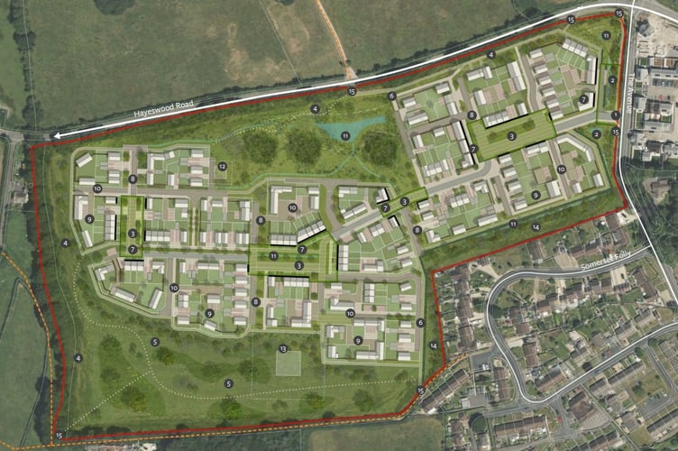 An illustrative masterplan of how the development of 170 homes in Timsbury could look