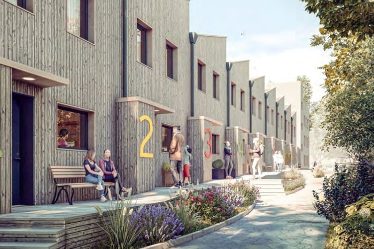 Artist's impression of 18 homes on the North Parade car park on North Hill Mews in Frome.