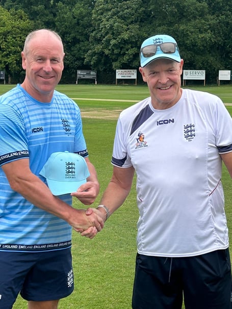 Kevin Parsons being presented with his England cap by team manager Peter Rider