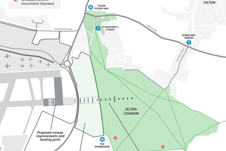The expansion of Bristol Airport would need additional runway lighting on Felton Common.