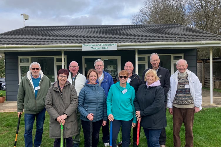 The 2026 class of aspiring Golf Croquet referees ahead of their practical examination on the Camerton and Peasedown courts.