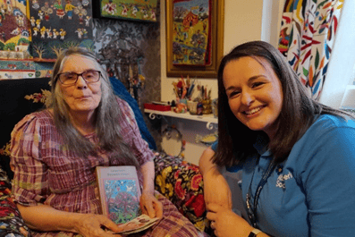 Corinna Sargood, resident at Care UK’s Rossetti House and regional fundraiser for the Alzheimer’s Society, Sian Johnson.
