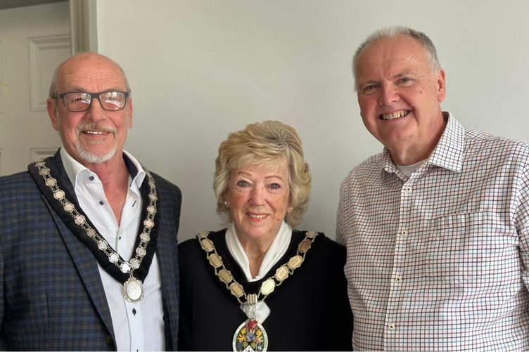 Anita Collier with partner and Mayor's Consort Steven and predecessor as Mayor of Frome, Cllr Andy Jones.