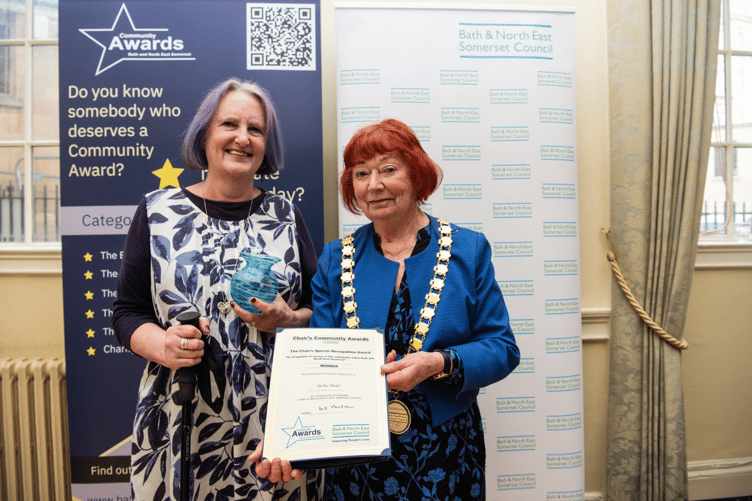 Jackie Head receiving her Special Recognition Award from B&NES chair Cllr Liz Hardman.