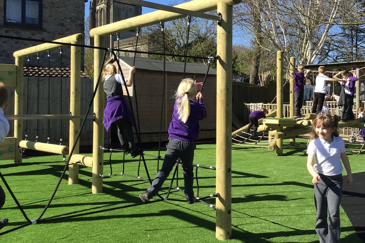Pupils at Leigh on Mendip School couldn't wait to get on the new timber play trail with their friends.