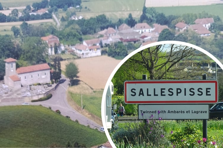 Sallespisse in south west France and (inset) its road sign in Midsomer Norton, Somerset (Picture: Francis Grinet and (inset) Sheila Hayward Black)