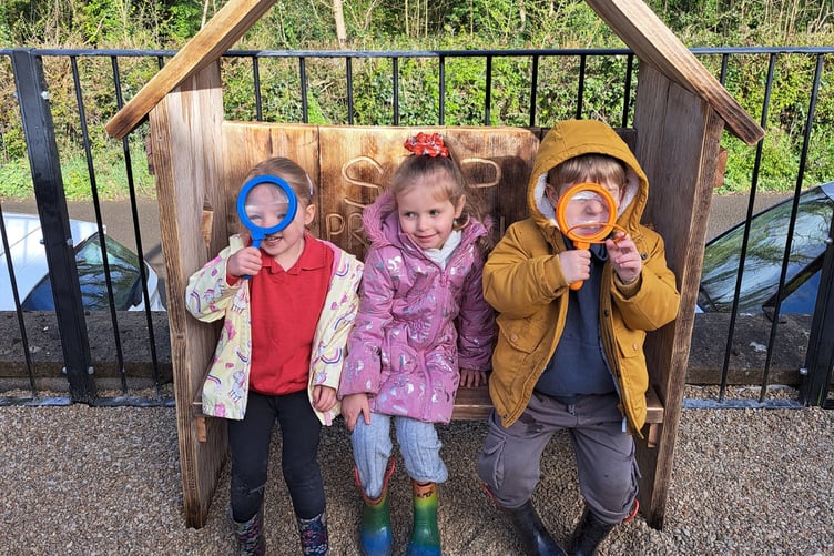 Children at Stanton Drew and Pensford Preschool making the most of their new garden unveiled this Spring.