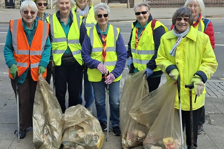 The Clutton Trefoil Guild taking part in the South West England Eco Project 'Sweep' region-wide litter pick. 