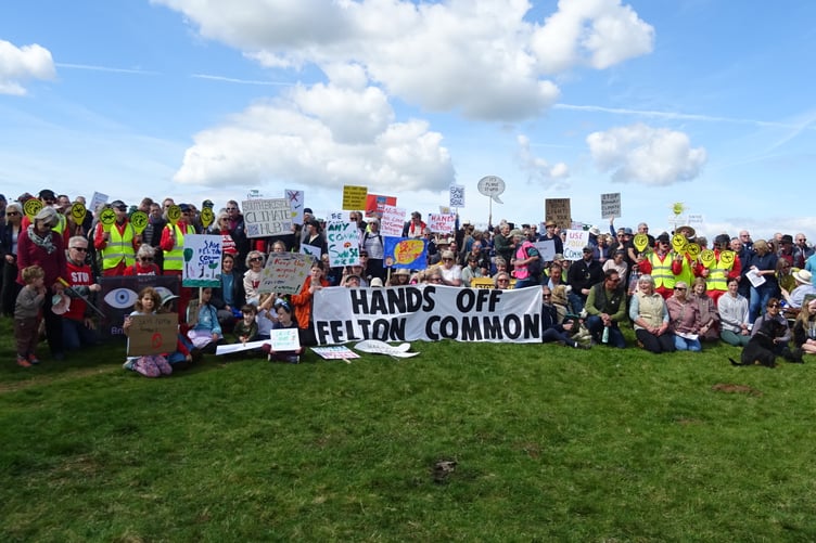 More than 250 people converged on Felton Common to protest the Bristol Airport plans to extend runway lighting to the site.