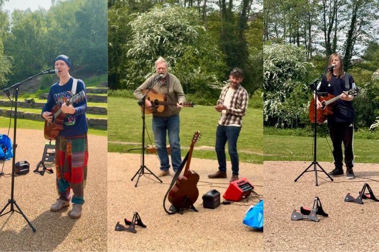 An impromptu busking session in the amphitheatre at Midsomer Norton to celebrate Somerset Day.
