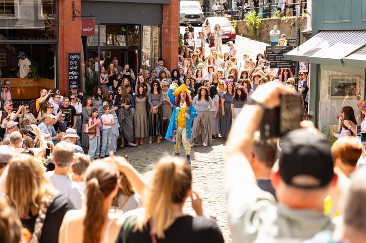The flash mob began with a passionate proclamation by Frome Town Crier Martin Scott at the bottom of Catherine Hill.