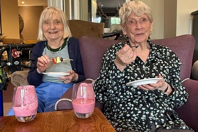 Care home residents Christine and Sheila tucking in to some refreshing treats during the recent heatwave.