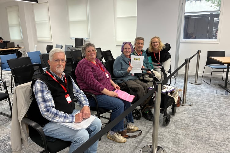 Members of the Sustainable Transport Group waiting to make their statements and hand over the petition at the WECA Joint Committee in June. Pictured left to right are: Phil Collins, Elaine Workman, Jackie Head, Cllr David Harding and Cllr Anna Box