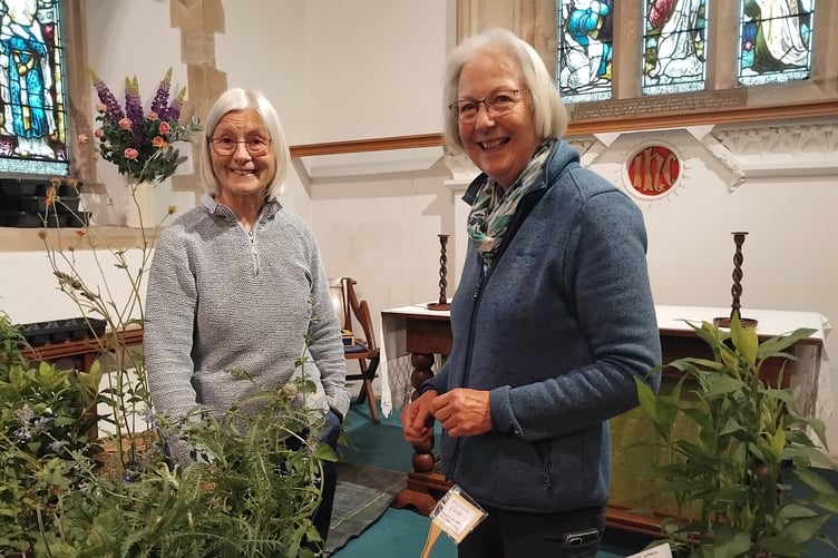 Jo Brown and Elaine Avery at the plant stall in St Mary’s Church, West Harptree