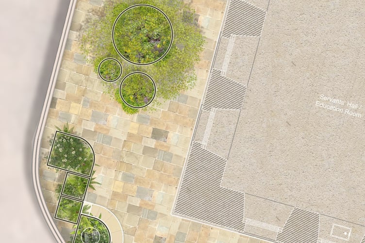 Illustrative plan of the contemporary container garden designed for the museum by Grant Associates.