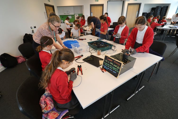 Pupils from Saltford Primary School at the interactive workshop at Keynsham Recycling Hub on 8 June.