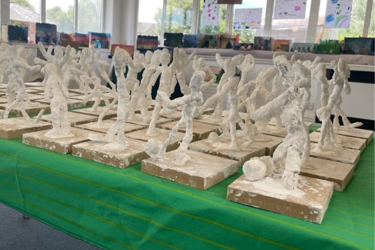 Mod-rock figurines from Year 4 inspired by artwork from a trip to Bath's Holburne Museum.