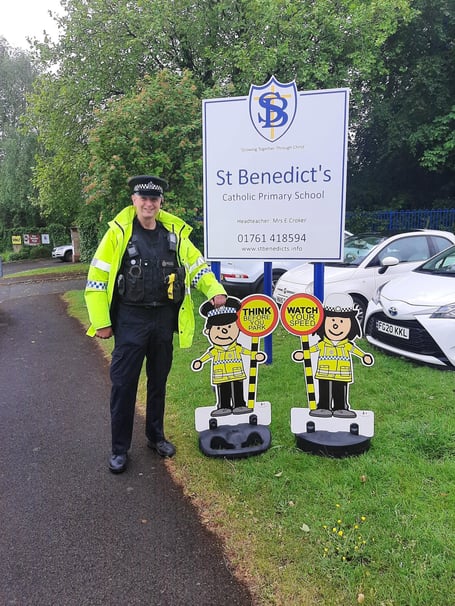Local PCSO Will dropped in to St Benedict's to monitor vehicle speeds around the school.