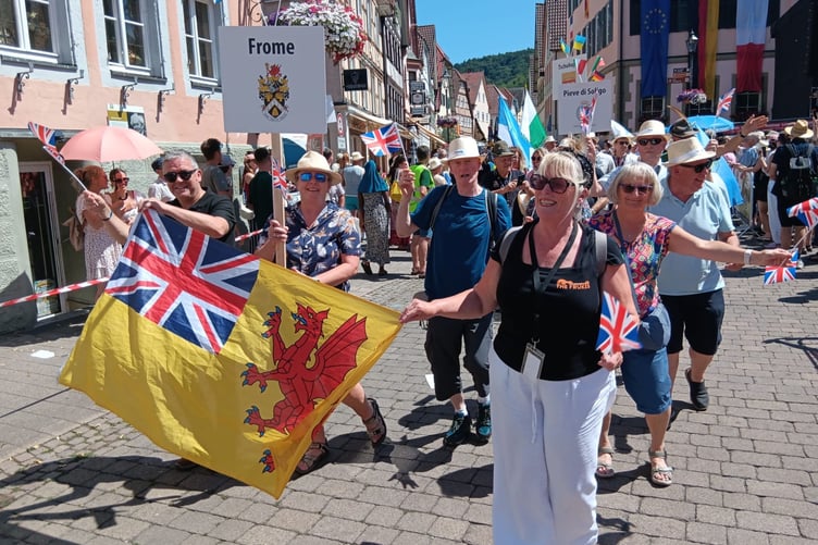 Frome Frukes join in a procession through Murrhardt with town bands from surrounding villages.