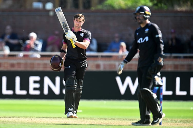 Tom Lammonby acknowledges his century against Surrey
