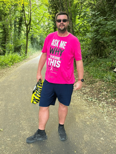 Darren can be seen walking around Midsomer Norton, Coleford and Frome in his distinctive pink T-shirt.
