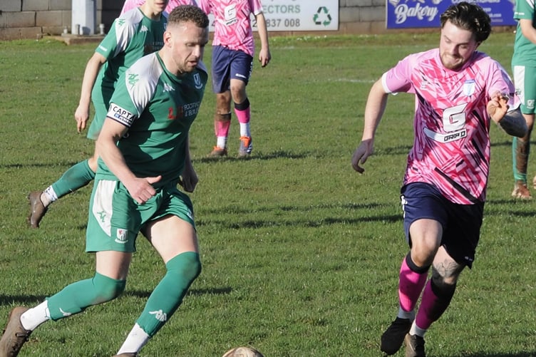 Caelen Simpson (in green) - two yellow cards for Welton