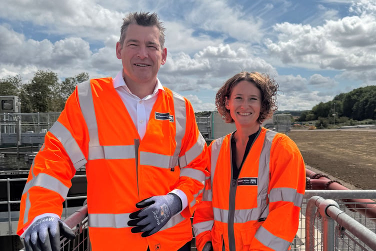 YTL Construction UK chief executive John Thompson and Wessex Water chief executive Ruth Jefferson inspect the expansion at Saltford WRC.
