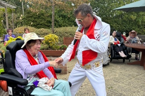 The visit from the King of Rock and Roll at the care home marked the anniversary of his death on August 16, in 1977.