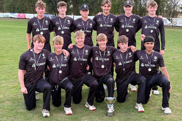 Somerset Under 18s, back left to right: Jack Blackwell, Tom Watson, Harvey Richards, Theo Lamey, Zach Vukusic and Nick Watson; front: Tony Stoddard, Harvey Coleman, Ben Church, Oscar Coleman (capt) ,Sam Price and Mo Kaleem.